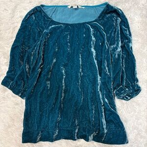 Boden Crushed Velvet Aqua Blouse